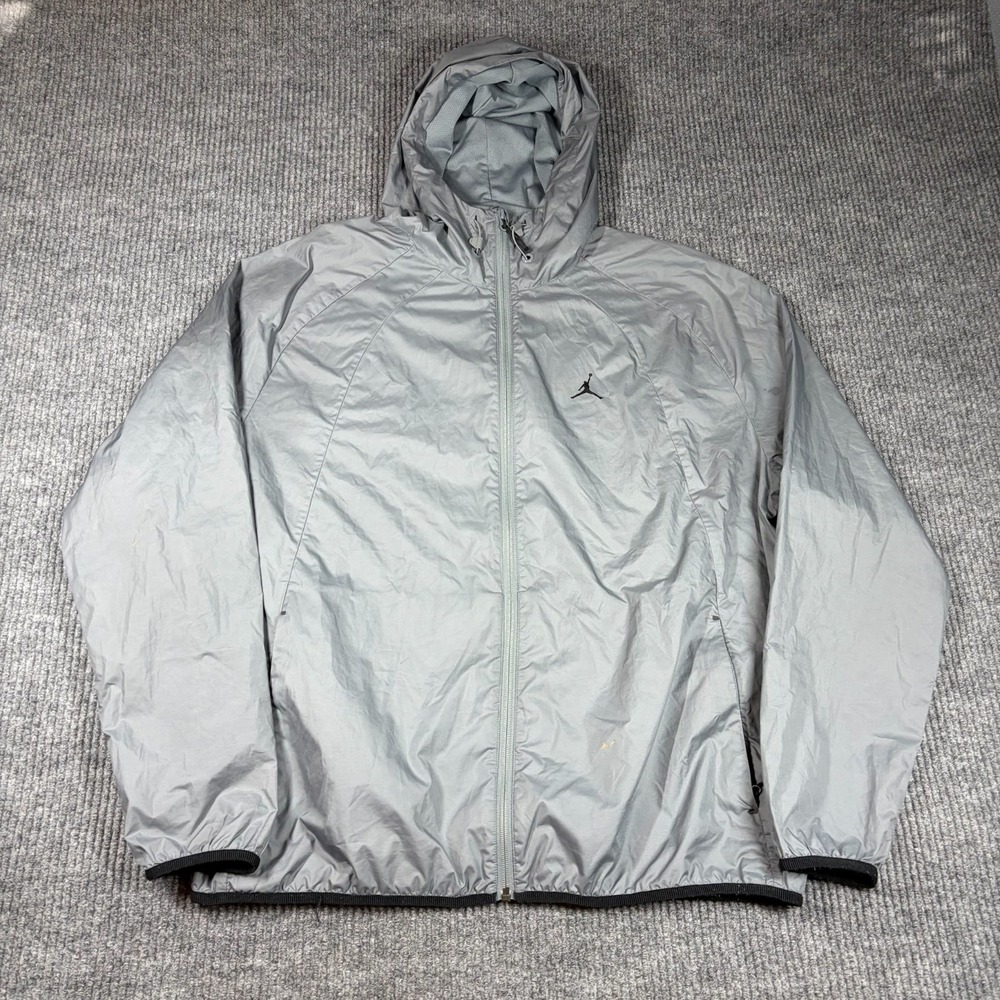 Jordan Windbreaker Jacket Mens XL Gray Mesh Lined Jumpman Logo Hooded Full Zip